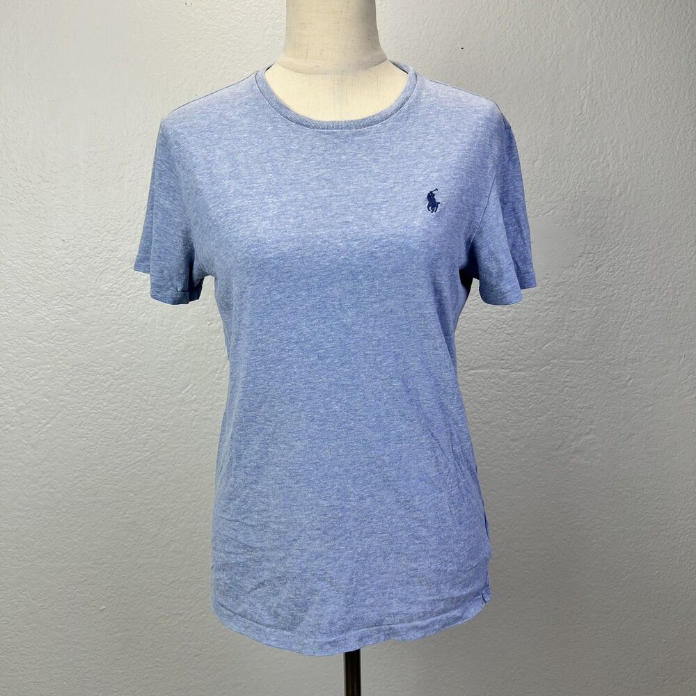 Polo Ralph Lauren Womens Blue Crew Neck Cotton T-Shirt Pony Logo Sz M